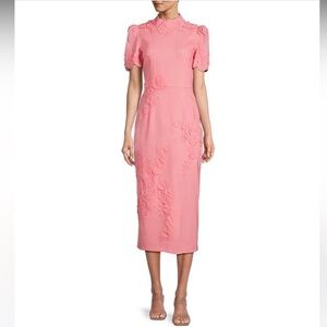 Antonio Melani Size 16 Willow Floral Applique Mock Neck Midi Dress Taffy Pink